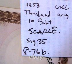 1953 THAILAND 10 Baht SIGN 34 Unc. Scarce Banknote Paper Money Currency P-76b