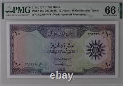 1959 IRAQI IRAQ 10 Dinar P55a BANKNOTE CURRENCY UNC PMG 66