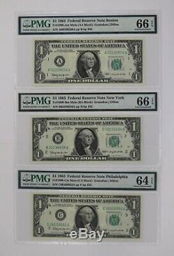 1963 $1 Federal Reserve Note Currency District Mule Set Pmg Unc (556)