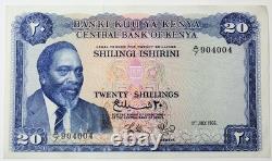 1966 Central Bank of Kenya 20 Shillings Large Currency Note Unc