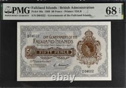 1969 FALKLAND ISLANDS 50 Pence P10a BANKNOTE CURRENCY UNC PMG 68