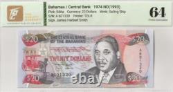 1974 / 1993 Bahamas 20 Shillings P54Aa BANKNOTE CURRENCY UNC
