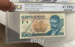 1992 Mexico 10 Pesos BANKNOTE CURRENCY UNC PMG 67