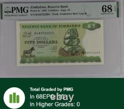 1994 ZIMBABWE 5 DOLLARS P2e BANKNOTE CURRENCY UNC PMG 68