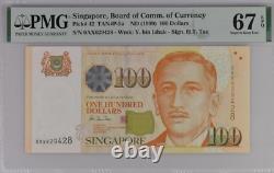 1999 Singapore 100 DOLLARS P42 BANKNOTE CURRENCY UNC PMG 67 EPQ