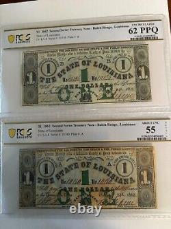 $1 1862 Baton Rouge Louisiana Obsolete Currency Emergency Civil War UNC 62 & 55
