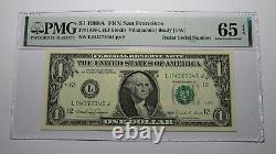$1 1988 Radar Serial Number Federal Reserve Currency Bank Note Bill PMG UNC65EPQ