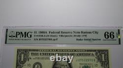 $1 1988 Radar Serial Number Federal Reserve Currency Bank Note Bill PMG UNC66EPQ