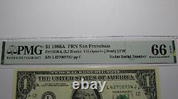 $1 1988 Radar Serial Number Federal Reserve Currency Bank Note Bill PMG UNC66EPQ
