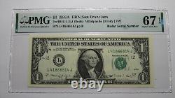 $1 1988 Radar Serial Number Federal Reserve Currency Bank Note Bill PMG UNC67EPQ