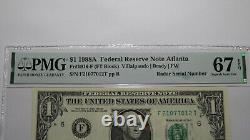 $1 1988 Radar Serial Number Federal Reserve Currency Bank Note Bill PMG UNC67EPQ