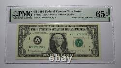 $1 1995 Radar Serial Number Federal Reserve Currency Bank Note Bill PMG UNC65EPQ
