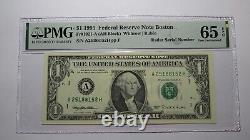 $1 1995 Radar Serial Number Federal Reserve Currency Bank Note Bill PMG UNC65EPQ
