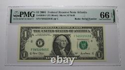 $1 2001 Radar Serial Number Federal Reserve Currency Bank Note Bill PMG UNC66EPQ