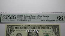 $1 2001 Radar Serial Number Federal Reserve Currency Bank Note Bill PMG UNC66EPQ