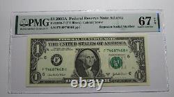 $1 2003A Repeater Serial Number Federal Reserve Currency Bank Note Bill UNC67EPQ