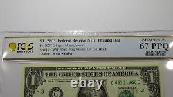 $1 2003 Radar Serial Number Federal Reserve Currency Bank Note Bill PCGS UNC67