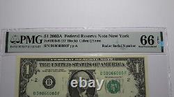 $1 2003 Radar Serial Number Federal Reserve Currency Bank Note Bill PMG UNC66EPQ