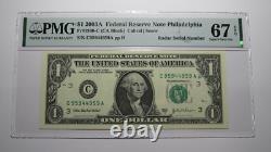 $1 2003 Radar Serial Number Federal Reserve Currency Bank Note Bill PMG UNC67EPQ