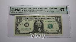 $1 2003 Radar Serial Number Federal Reserve Currency Bank Note Bill PMG UNC67EPQ