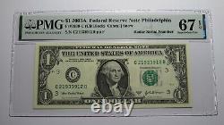 $1 2003 Radar Serial Number Federal Reserve Currency Bank Note Bill PMG UNC67EPQ