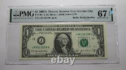 $1 2003 Radar Serial Number Federal Reserve Currency Bank Note Bill PMG UNC67EPQ
