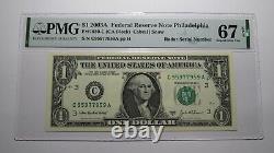 $1 2003 Radar Serial Number Federal Reserve Currency Bank Note Bill PMG UNC67EPQ