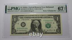 $1 2003 Radar Serial Number Federal Reserve Currency Bank Note Bill PMG UNC67EPQ