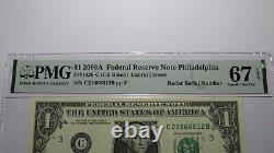 $1 2003 Radar Serial Number Federal Reserve Currency Bank Note Bill PMG UNC67EPQ