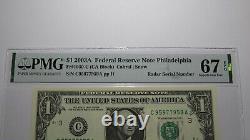 $1 2003 Radar Serial Number Federal Reserve Currency Bank Note Bill PMG UNC67EPQ