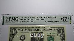 $1 2003 Radar Serial Number Federal Reserve Currency Bank Note Bill PMG UNC67EPQ