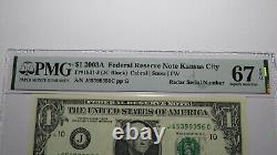 $1 2003 Radar Serial Number Federal Reserve Currency Bank Note Bill PMG UNC67EPQ