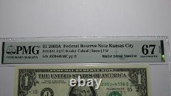 $1 2003 Radar Serial Number Federal Reserve Currency Bank Note Bill PMG UNC67EPQ