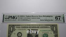 $1 2003 Radar Serial Number Federal Reserve Currency Bank Note Bill PMG UNC67EPQ