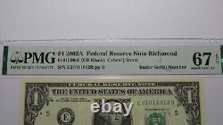 $1 2003 Radar Serial Number Federal Reserve Currency Bank Note Bill PMG UNC67EPQ