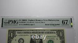 $1 2003 Radar Serial Number Federal Reserve Currency Bank Note Bill PMG UNC67EPQ