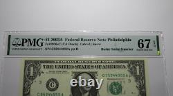 $1 2003 Radar Serial Number Federal Reserve Currency Bank Note Bill PMG UNC67EPQ