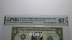 $1 2003 Radar Serial Number Federal Reserve Currency Bank Note Bill PMG UNC67EPQ