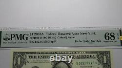 $1 2003 Radar Serial Number Federal Reserve Currency Bank Note Bill PMG UNC68EPQ