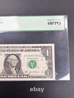 $1 2003 Repeater Serial Number Currency Bank Note Bill UNC GEM 68 PPQ FR. 1928-A