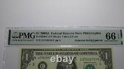 $1 2003 Repeater Serial Number Federal Reserve Currency Bank Note Bill PMG UNC66