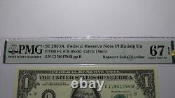 $1 2003 Repeater Serial Number Federal Reserve Currency Bank Note Bill PMG UNC67