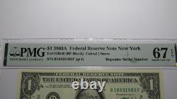 $1 2003 Repeater Serial Number Federal Reserve Currency Bank Note Bill PMG UNC67