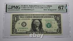 $1 2017 Radar Serial Number Federal Reserve Currency Bank Note Bill PMG UNC67EPQ