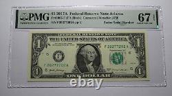 $1 2017 Radar Serial Number Federal Reserve Currency Bank Note Bill PMG UNC67EPQ