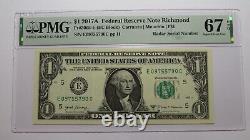 $1 2017 Radar Serial Number Federal Reserve Currency Bank Note Bill PMG UNC67EPQ