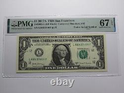 $1 2017 Radar Serial Number Federal Reserve Currency Bank Note Bill PMG UNC67EPQ