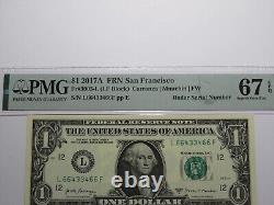 $1 2017 Radar Serial Number Federal Reserve Currency Bank Note Bill PMG UNC67EPQ