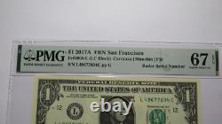$1 2017 Radar Serial Number Federal Reserve Currency Bank Note Bill PMG UNC67EPQ