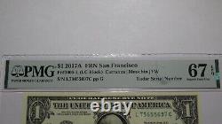 $1 2017 Radar Serial Number Federal Reserve Currency Bank Note Bill PMG UNC67EPQ